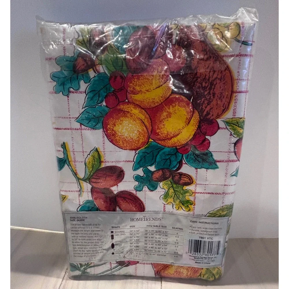 HomeTrends Vinyl Flannel Back Tablecloth 60x84 Oblong Fruit Harvest 7801 VTC NEW